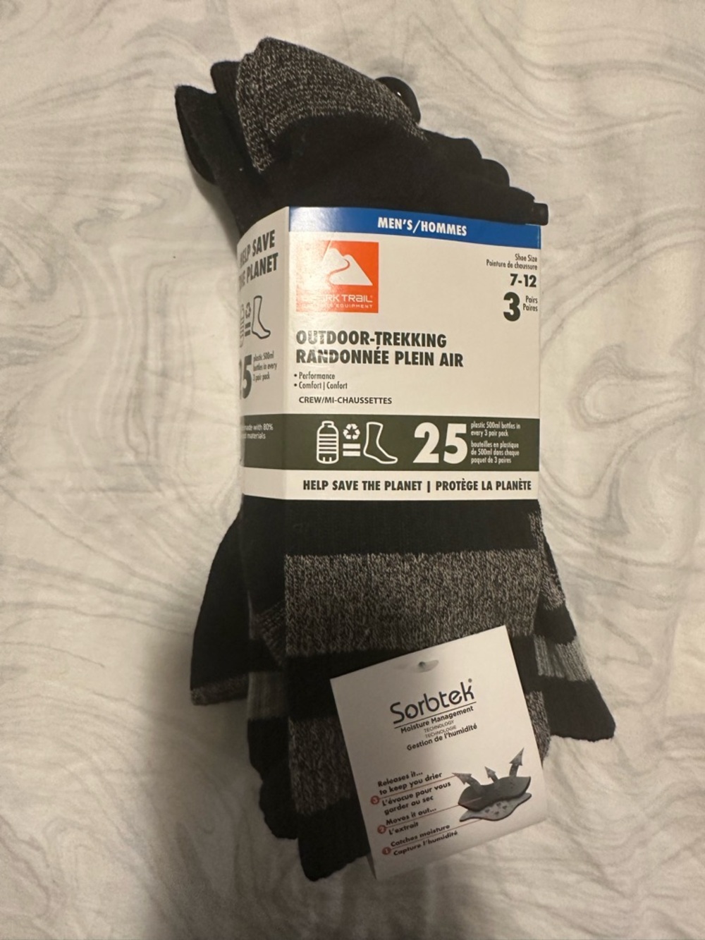 Ozark Trail Men's Outdoor-Trekking Crew Socks - Black & Gray - 3 Pack